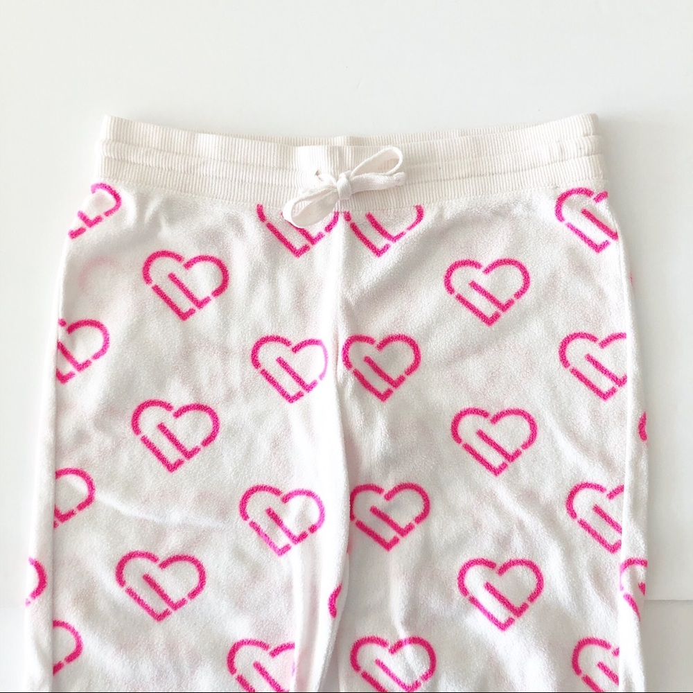 Aeropostale Fuzzy White Pink Heart Pajama Pants M - Picture 2 of 6